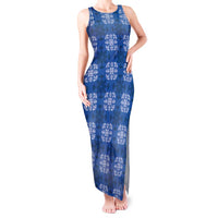 Royal Blue Hawaiian Quilt Tank Maxi Dress Hawaii Pineapple Monstera Palaka Motifs - Polynesian Pride