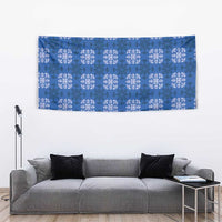 Royal Blue Hawaiian Quilt Tapestry Hawaii Pineapple Monstera Palaka Motifs - Polynesian Pride