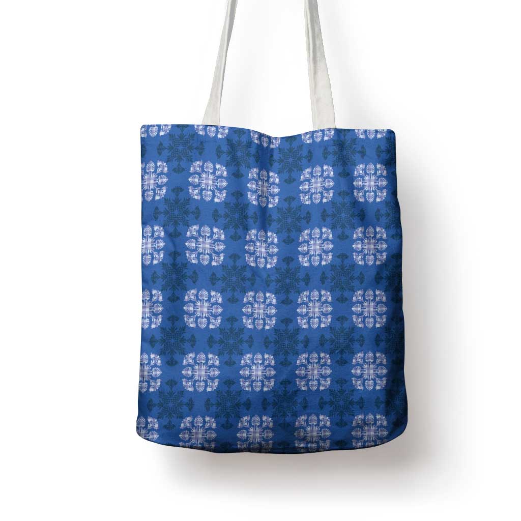 Royal Blue Hawaiian Quilt Tote Bag Hawaii Pineapple Monstera Palaka Motifs - Polynesian Pride