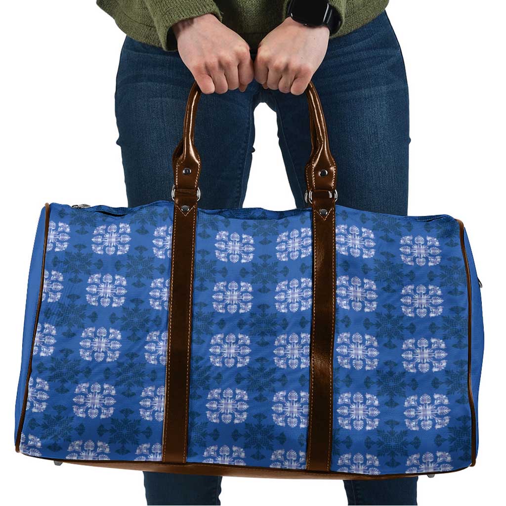 Royal Blue Hawaiian Quilt Travel Bag Hawaii Pineapple Monstera Palaka Motifs - Polynesian Pride