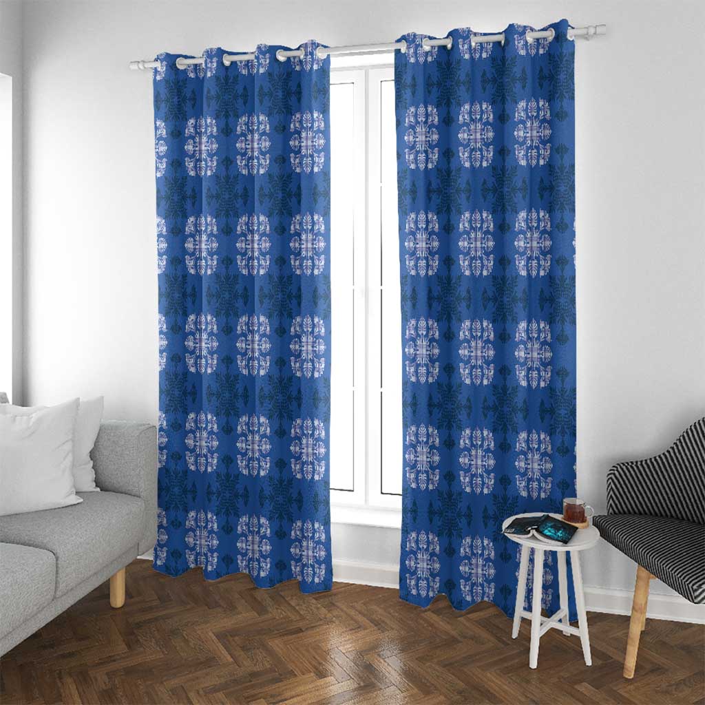 Royal Blue Hawaiian Quilt Window Curtain Hawaii Pineapple Monstera Palaka Motifs - Polynesian Pride