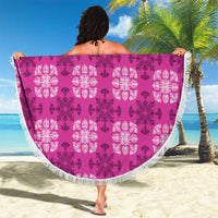 Pink Hawaiian Quilt Beach Blanket Hawaii Pineapple Monstera Palaka Motifs - Polynesian Pride