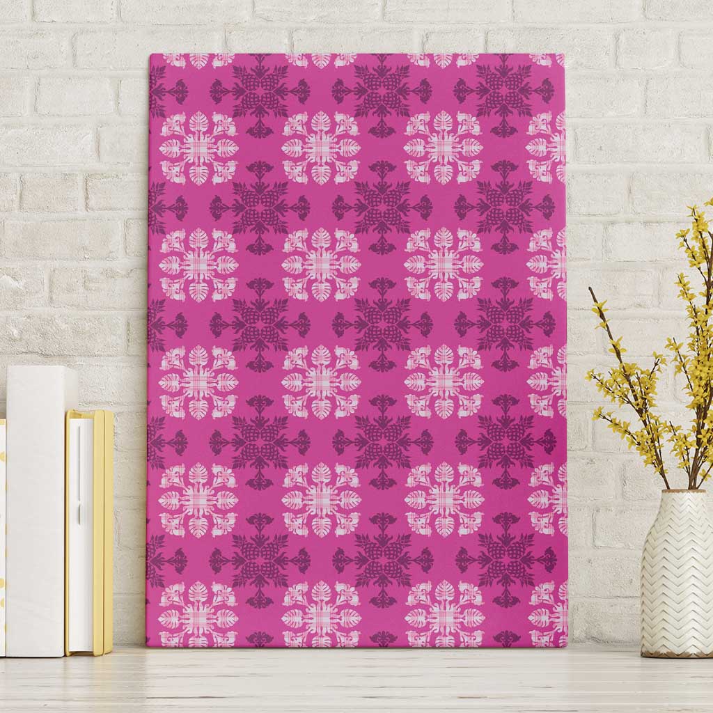 Pink Hawaiian Quilt Canvas Wall Art Hawaii Pineapple Monstera Palaka Motifs - Polynesian Pride