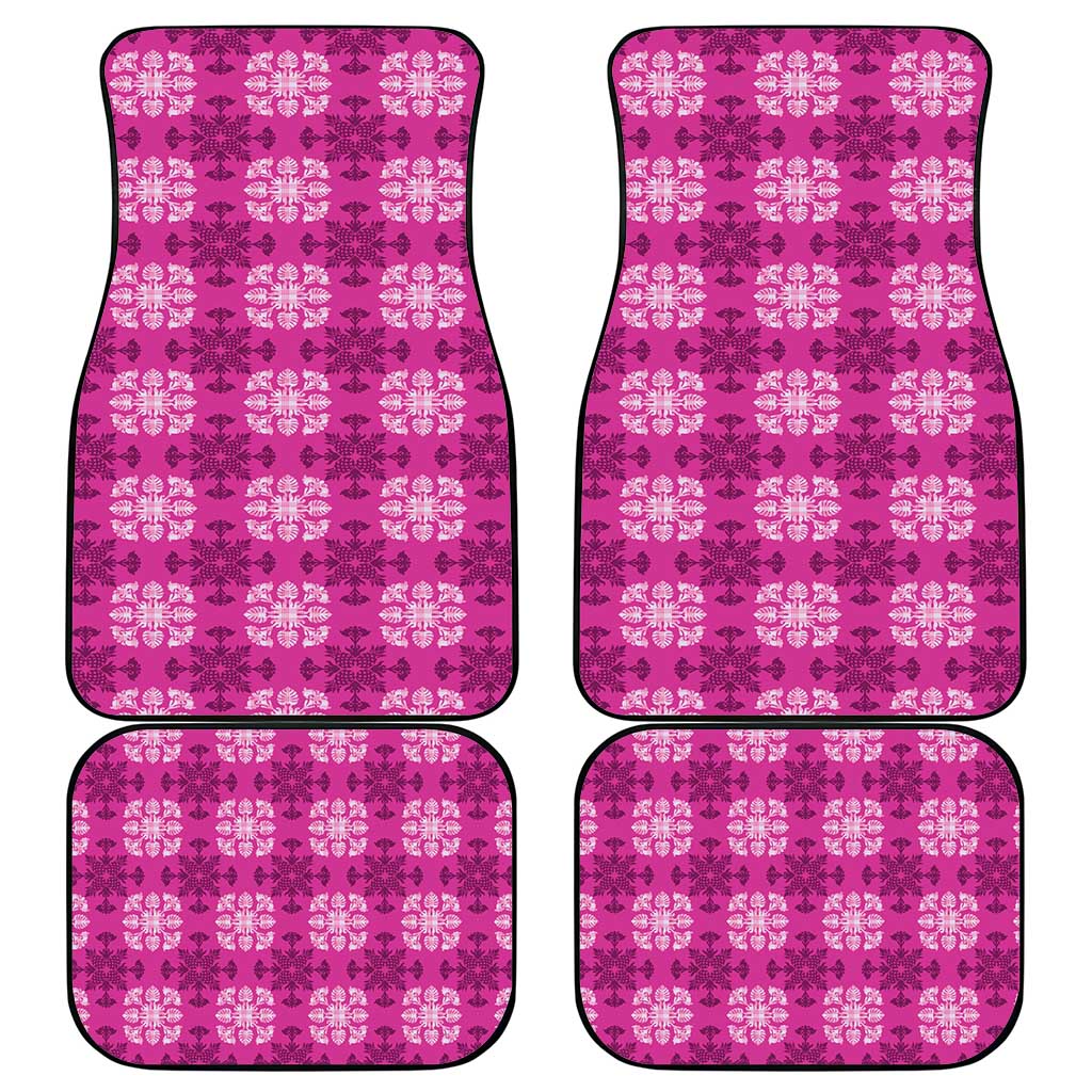 Pink Hawaiian Quilt Car Mats Hawaii Pineapple Monstera Palaka Motifs - Polynesian Pride