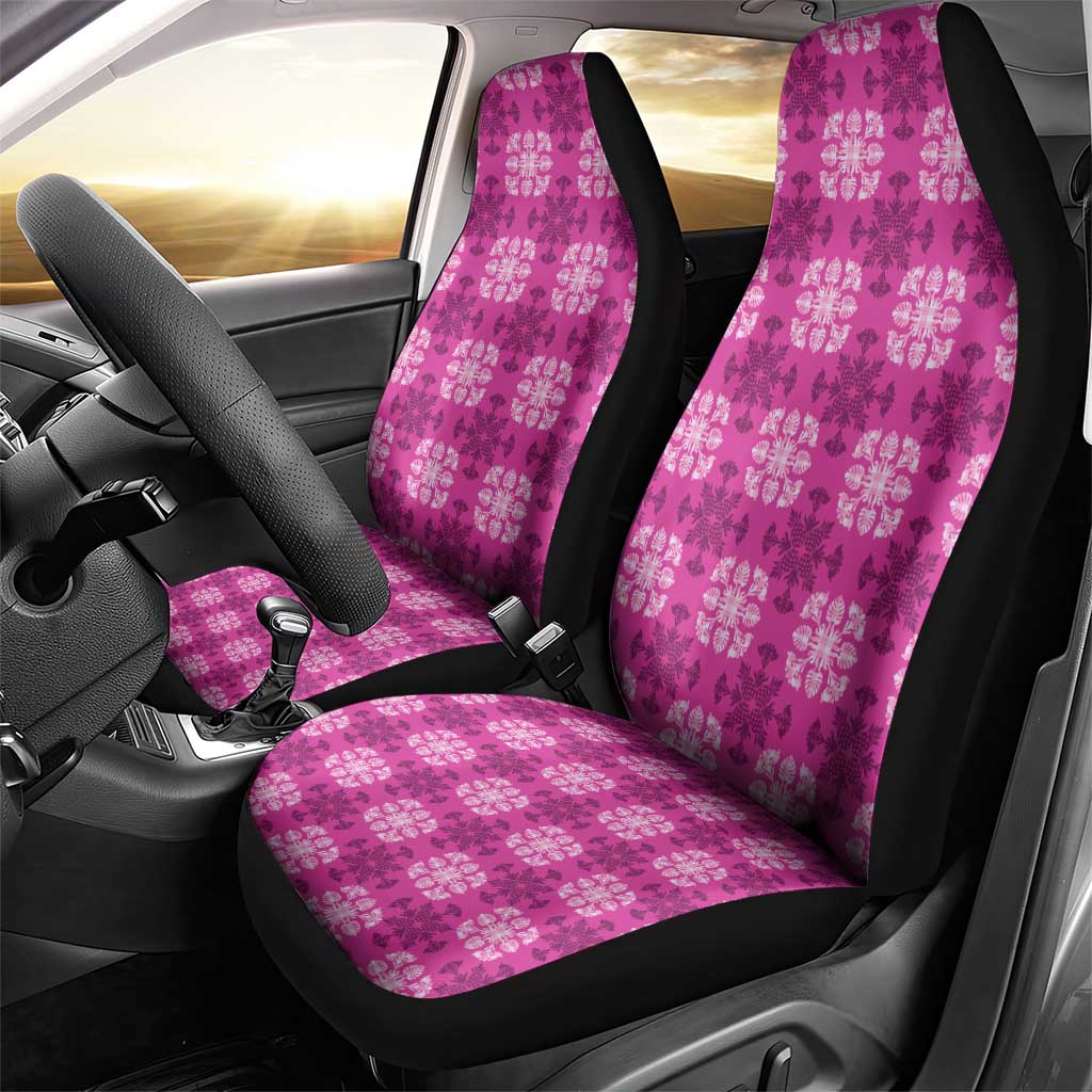 Pink Hawaiian Quilt Car Seat Cover Hawaii Pineapple Monstera Palaka Motifs - Polynesian Pride