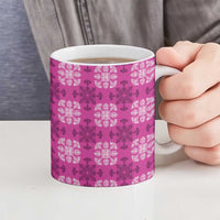 Pink Hawaiian Quilt Ceramic Mug Hawaii Pineapple Monstera Palaka Motifs - Polynesian Pride
