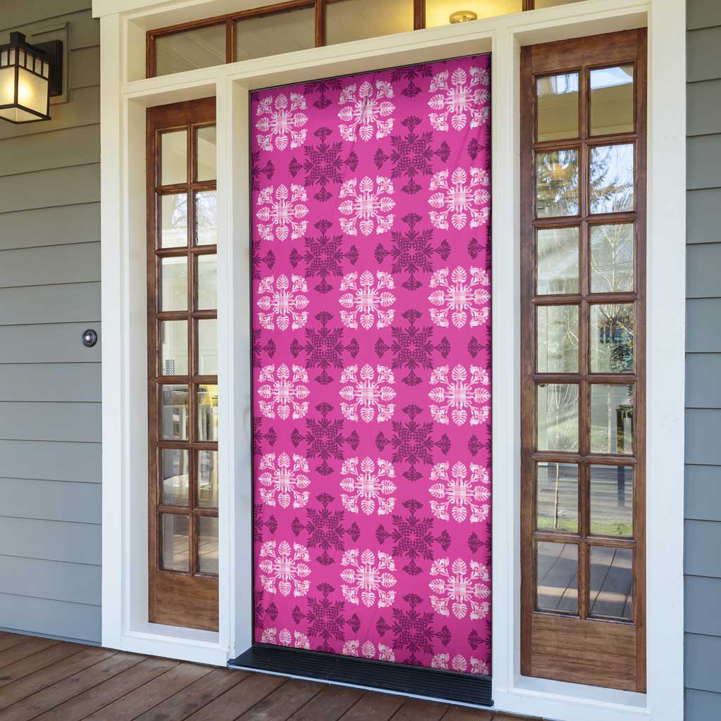 Pink Hawaiian Quilt Door Cover Hawaii Pineapple Monstera Palaka Motifs - Polynesian Pride
