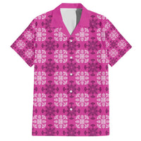 Pink Hawaiian Quilt Family Matching Off Shoulder Short Dress and Hawaiian Shirt Hawaii Pineapple Monstera Palaka Motifs - Polynesian Pride
