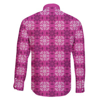 Pink Hawaiian Quilt Family Matching Off Shoulder Short Dress and Hawaiian Shirt Hawaii Pineapple Monstera Palaka Motifs - Polynesian Pride