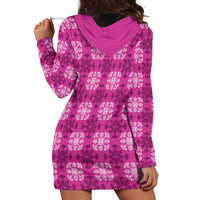 Pink Hawaiian Quilt Hoodie Dress Hawaii Pineapple Monstera Palaka Motifs - Polynesian Pride