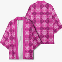Pink Hawaiian Quilt Kimono Hawaii Pineapple Monstera Palaka Motifs - Polynesian Pride