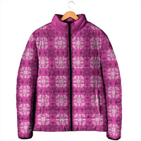 Pink Hawaiian Quilt Padded Jacket Hawaii Pineapple Monstera Palaka Motifs - Polynesian Pride