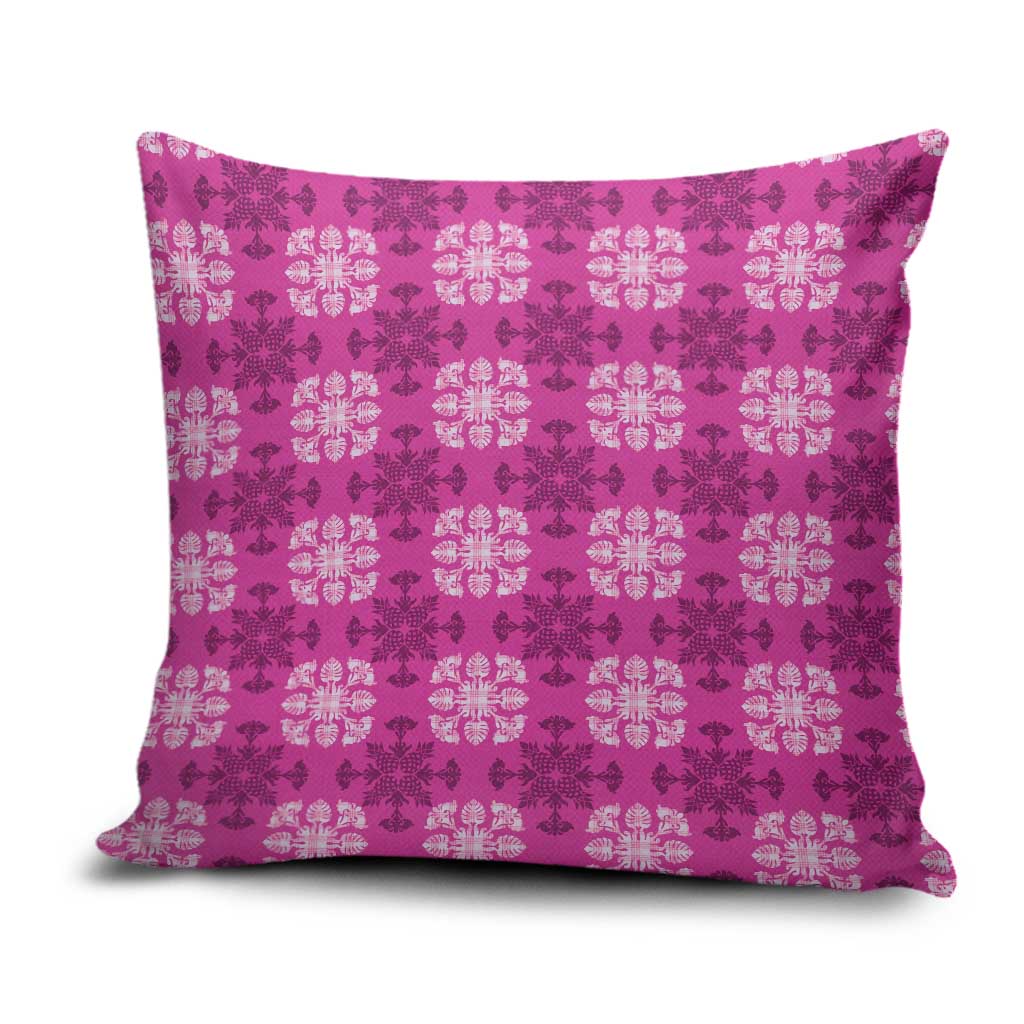 Pink Hawaiian Quilt Pillow Cover Hawaii Pineapple Monstera Palaka Motifs - Polynesian Pride