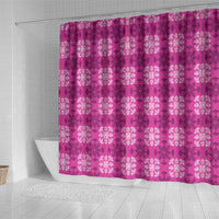 Pink Hawaiian Quilt Shower Curtain Hawaii Pineapple Monstera Palaka Motifs - Polynesian Pride