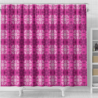 Pink Hawaiian Quilt Shower Curtain Hawaii Pineapple Monstera Palaka Motifs - Polynesian Pride