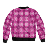 Pink Hawaiian Quilt Sleeve Zip Bomber Jacket Hawaii Pineapple Monstera Palaka Motifs - Polynesian Pride