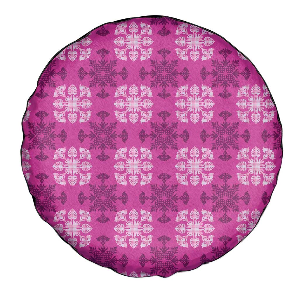Pink Hawaiian Quilt Spare Tire Cover Hawaii Pineapple Monstera Palaka Motifs - Polynesian Pride