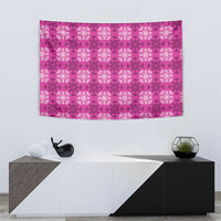 Pink Hawaiian Quilt Tapestry Hawaii Pineapple Monstera Palaka Motifs - Polynesian Pride
