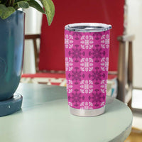 Pink Hawaiian Quilt Tumbler Cup Hawaii Pineapple Monstera Palaka Motifs - Polynesian Pride