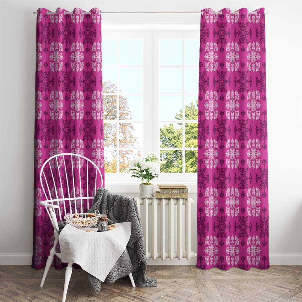 Pink Hawaiian Quilt Window Curtain Hawaii Pineapple Monstera Palaka Motifs - Polynesian Pride