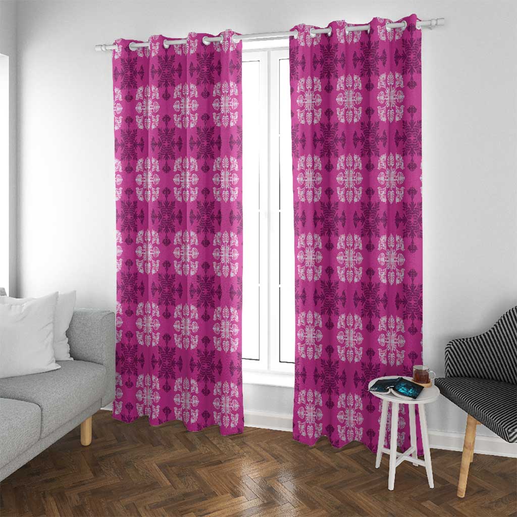 Pink Hawaiian Quilt Window Curtain Hawaii Pineapple Monstera Palaka Motifs - Polynesian Pride