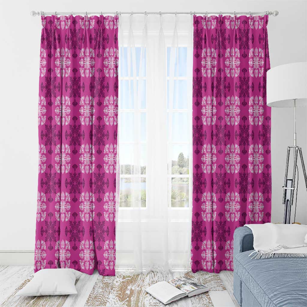 Pink Hawaiian Quilt Window Curtain Hawaii Pineapple Monstera Palaka Motifs - Polynesian Pride