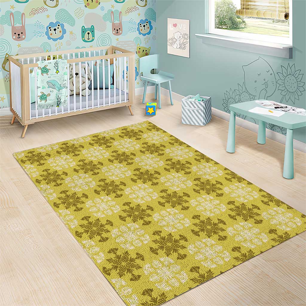 Yellow Hawaiian Quilt Area Rug Hawaii Pineapple Monstera Palaka Motifs - Polynesian Pride