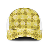 Yellow Hawaiian Quilt Baseball Net Cap Hawaii Pineapple Monstera Palaka Motifs - Polynesian Pride