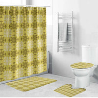 Yellow Hawaiian Quilt Bathroom Set Hawaii Pineapple Monstera Palaka Motifs - Polynesian Pride