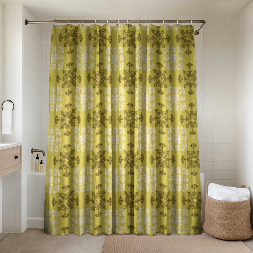 Yellow Hawaiian Quilt Bathroom Set Hawaii Pineapple Monstera Palaka Motifs - Polynesian Pride