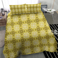 Yellow Hawaiian Quilt Bedding Set Hawaii Pineapple Monstera Palaka Motifs - Polynesian Pride