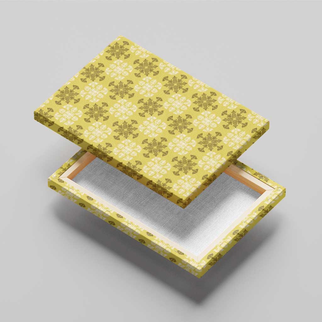 Yellow Hawaiian Quilt Canvas Wall Art Hawaii Pineapple Monstera Palaka Motifs - Polynesian Pride