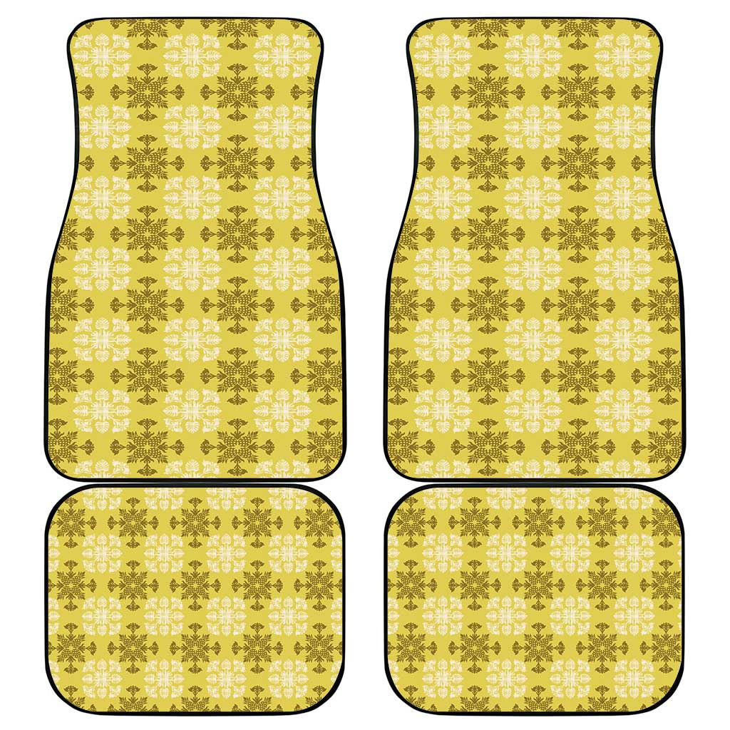 Yellow Hawaiian Quilt Car Mats Hawaii Pineapple Monstera Palaka Motifs - Polynesian Pride