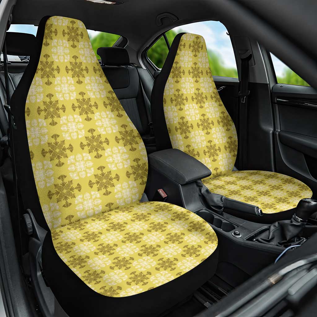 Yellow Hawaiian Quilt Car Seat Cover Hawaii Pineapple Monstera Palaka Motifs - Polynesian Pride