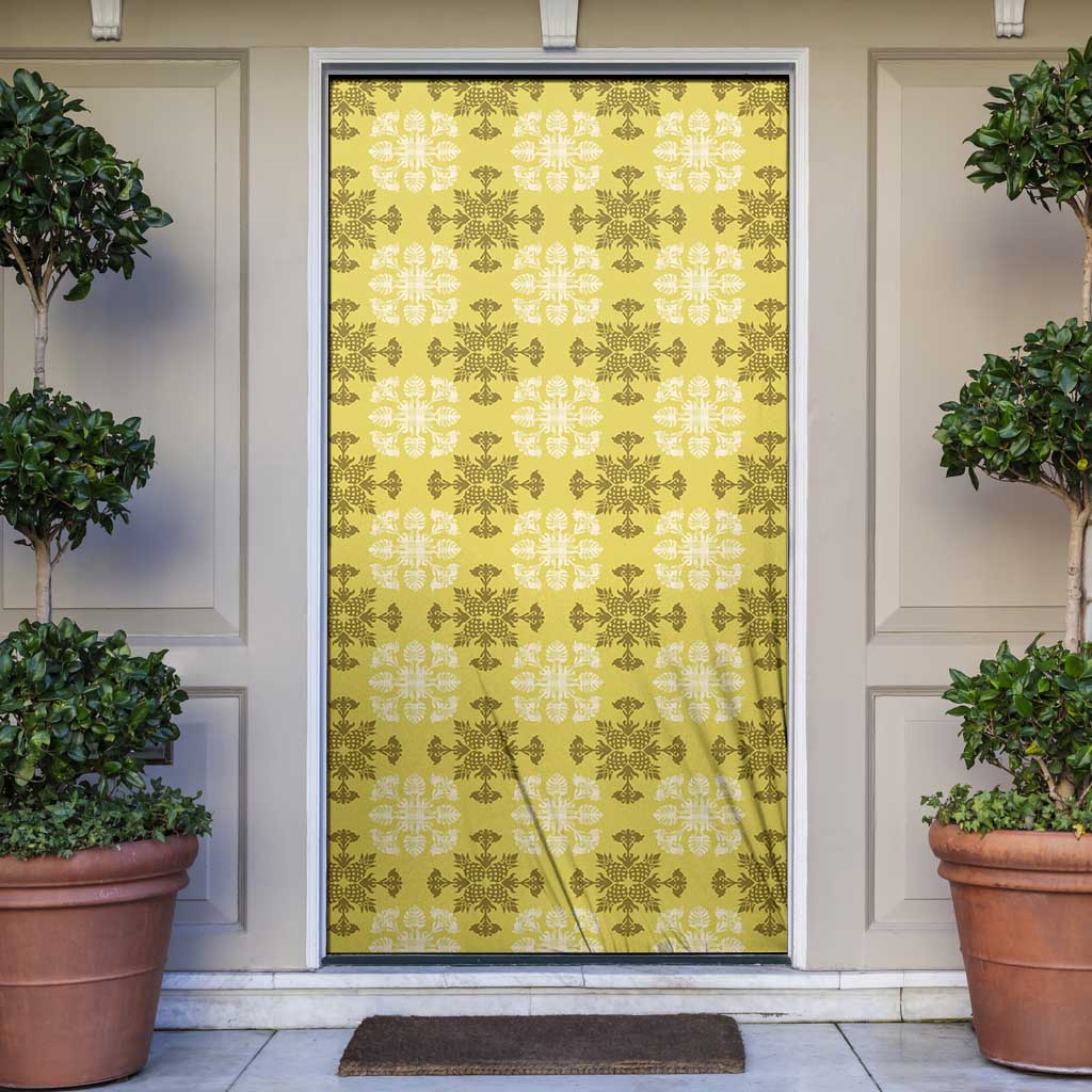 Yellow Hawaiian Quilt Door Cover Hawaii Pineapple Monstera Palaka Motifs - Polynesian Pride
