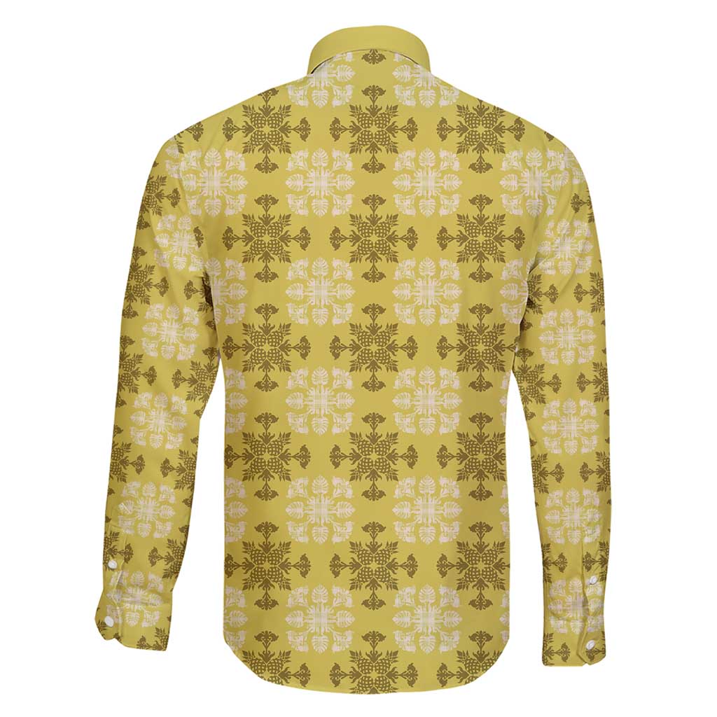 Yellow Hawaiian Quilt Family Matching Short Sleeve Bodycon Dress and Hawaiian Shirt Hawaii Pineapple Monstera Palaka Motifs - Polynesian Pride