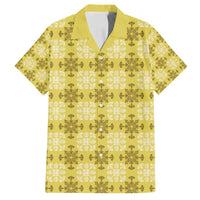 Yellow Hawaiian Quilt Family Matching Summer Maxi Dress and Hawaiian Shirt Hawaii Pineapple Monstera Palaka Motifs - Polynesian Pride