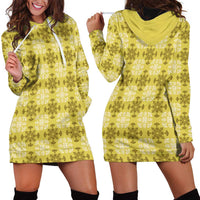 Yellow Hawaiian Quilt Hoodie Dress Hawaii Pineapple Monstera Palaka Motifs - Polynesian Pride