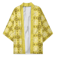 Yellow Hawaiian Quilt Kimono Hawaii Pineapple Monstera Palaka Motifs - Polynesian Pride