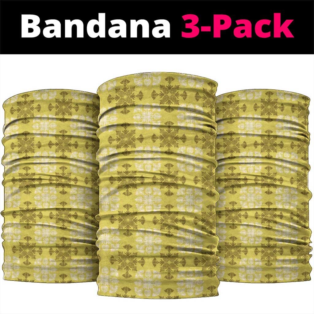 Yellow Hawaiian Quilt Neck Gaiter Hawaii Pineapple Monstera Palaka Motifs - Polynesian Pride