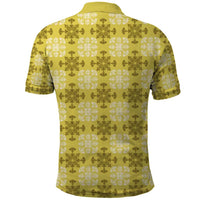 Yellow Hawaiian Quilt Polo Shirt Hawaii Pineapple Monstera Palaka Motifs - Polynesian Pride