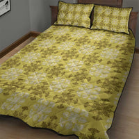 Yellow Hawaiian Quilt Quilt Bed Set Hawaii Pineapple Monstera Palaka Motifs - Polynesian Pride