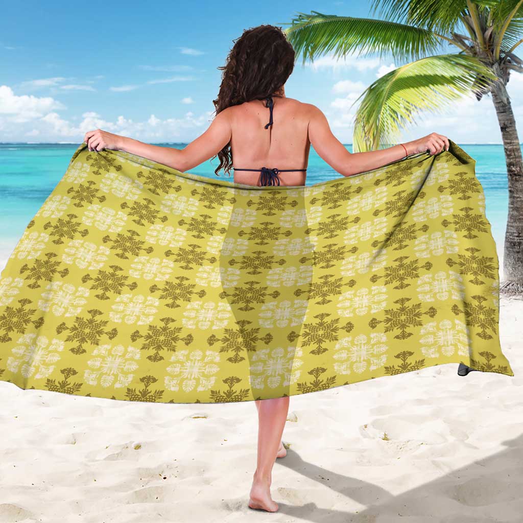 Yellow Hawaiian Quilt Sarong Hawaii Pineapple Monstera Palaka Motifs - Polynesian Pride