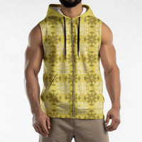Yellow Hawaiian Quilt Sleeveless Zip Hoodie Hawaii Pineapple Monstera Palaka Motifs - Polynesian Pride