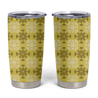 Yellow Hawaiian Quilt Tumbler Cup Hawaii Pineapple Monstera Palaka Motifs - Polynesian Pride