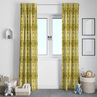 Yellow Hawaiian Quilt Window Curtain Hawaii Pineapple Monstera Palaka Motifs - Polynesian Pride