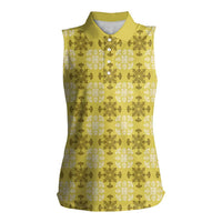 Yellow Hawaiian Quilt Women Sleeveless Polo Shirt Hawaii Pineapple Monstera Palaka Motifs - Polynesian Pride