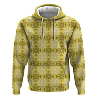 Yellow Hawaiian Quilt Zip Hoodie Hawaii Pineapple Monstera Palaka Motifs - Polynesian Pride