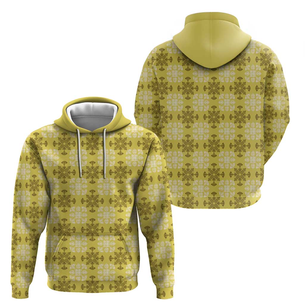 Yellow Hawaiian Quilt Zip Hoodie Hawaii Pineapple Monstera Palaka Motifs - Polynesian Pride