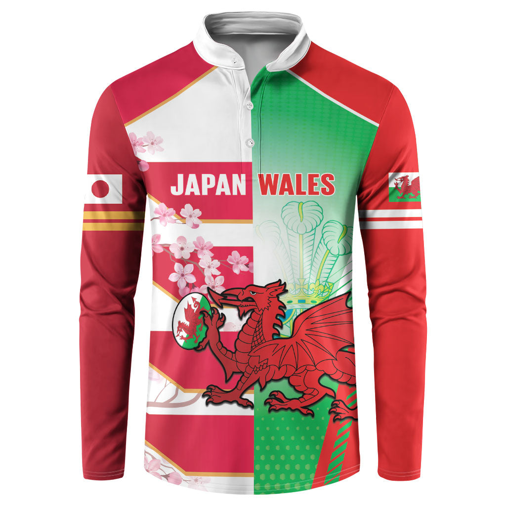 Japan and Wales Rugby Custom Button Sweatshirt Brave Blossoms Welsh Dragon Together LT14 Red - Polynesian Pride